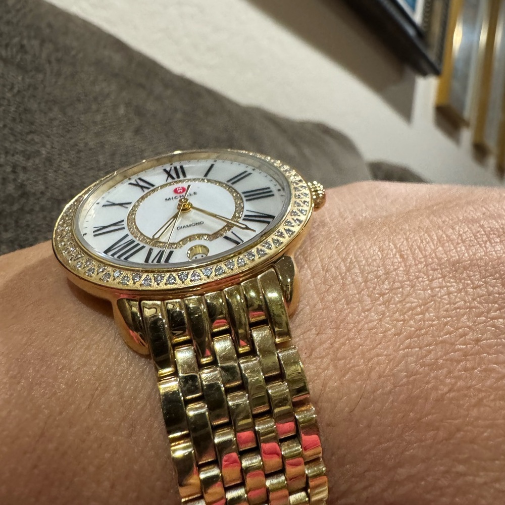 $3999 Michele Serein Diamonds Gold Tone Women's Watch MWW21B000031 - Picture 7 of 15